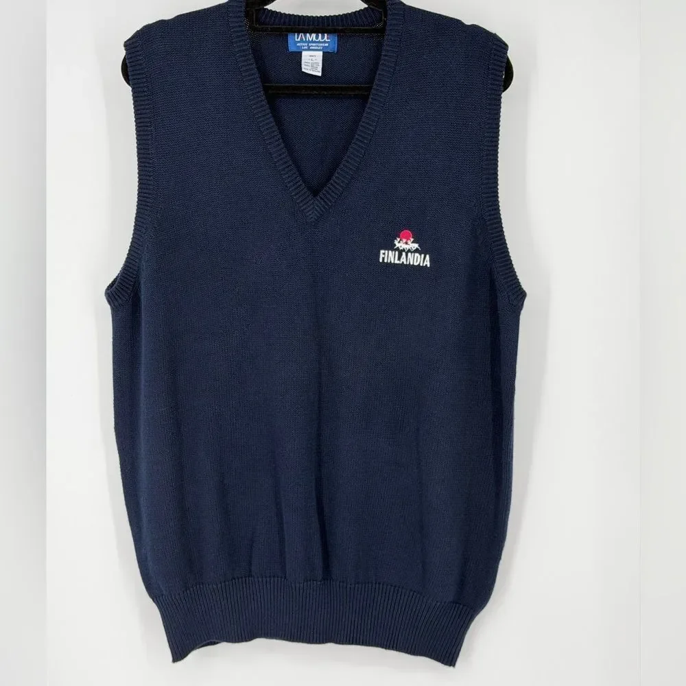 La Mode Men’s Finlandia Embroidered Navy Knit Vest L